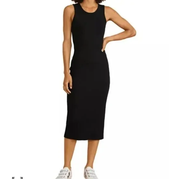 NWT Marine Layer Lexi Rib Dress Size Medium Black Sleeveless Midi Stretch - Picture 1 of 6